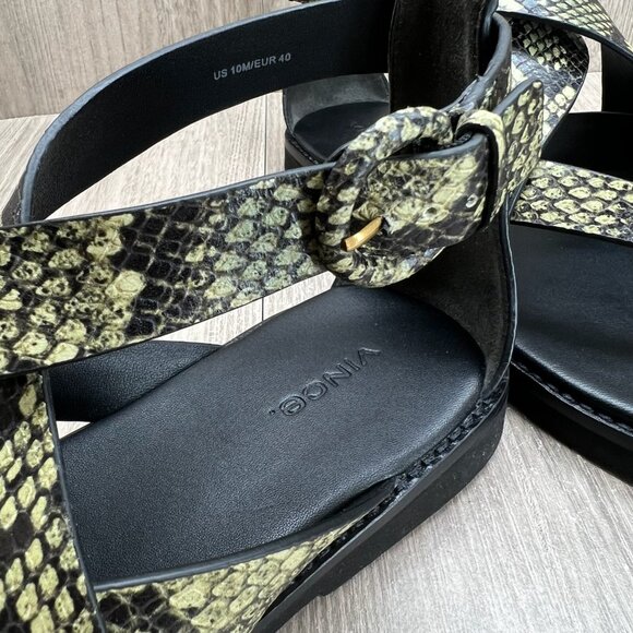 Vince Morris Strappy Flat Sandals 10M Snake Skin Ankle Strap Leather Green Black - Picture 11 of 14